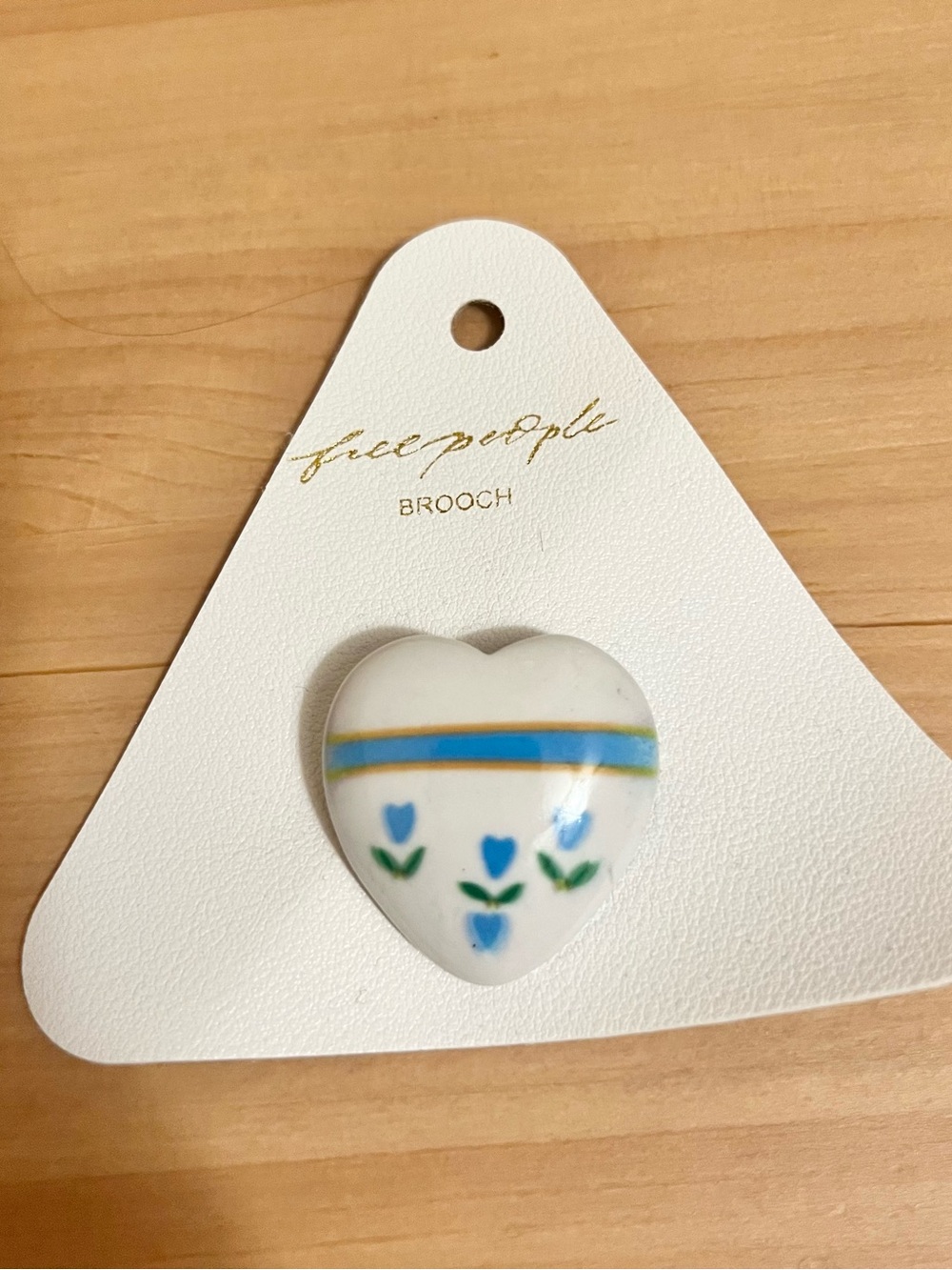 Free People White Heart Porcelain Brooch with Blue & Green Accents